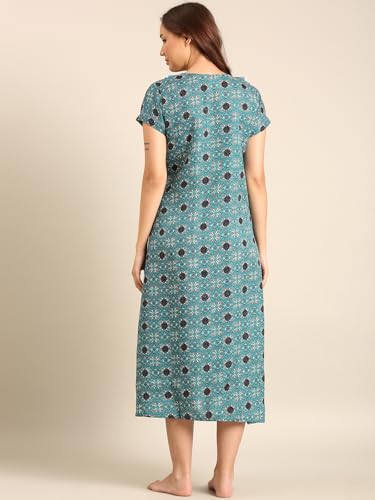 Image of Rupa Jon Aishwarya Women Full Length Printed Nighty in Premium Cotton Blend Fabric, Night Dress, Maxi Nighty for Comfortable Everyday Wear