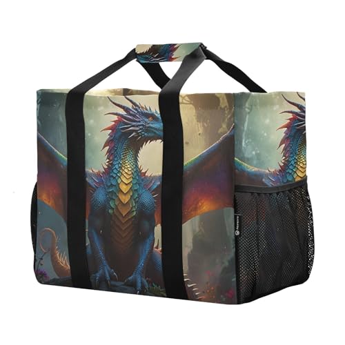 Dragon Abstruct Forest Large Tote Bags for Women Canvas Tote Purse Reusable Grocery Bags Top Handle Handbags for Travel, Work4