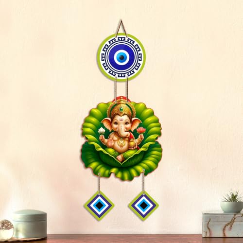 Image of Artvibes Bal Ganesh on Lotus Leaf Evil Eye Wall Hanging for Home Decor | Nazar Protection Hanging for Entrance Living Room Temple Office | Vastu Blessings Positive Energy Decorative Gift (WH 8569N)
