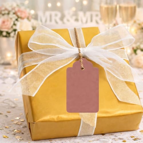 Image of CVANU Premium Gift Tags (60 Pcs) - 3 Designs Blank Hanging Tags with Pre-Punched Holes & Golden String for DIY Crafts| Gift Wrapping| Small Business & Labelling (Light Brown)
