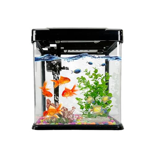 8L(2.2 Gallons) Aquarium 3-in-1 Eco Glasses Tank for Gold Fish Shrimp and Turtle Self Cleaning Desktop Aquarium Small Tropical Fish Tank with LED light and Filter Pump (BLACK)
