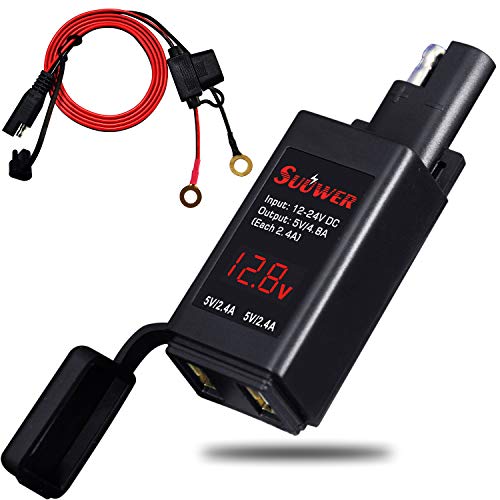 Suuwer Motorcycle Usb Charger, Motorcycle Phone Charger, Sae To Usb Adapter, With On/Off Switch And Voltmeter (5V 4.8A) #TOP3