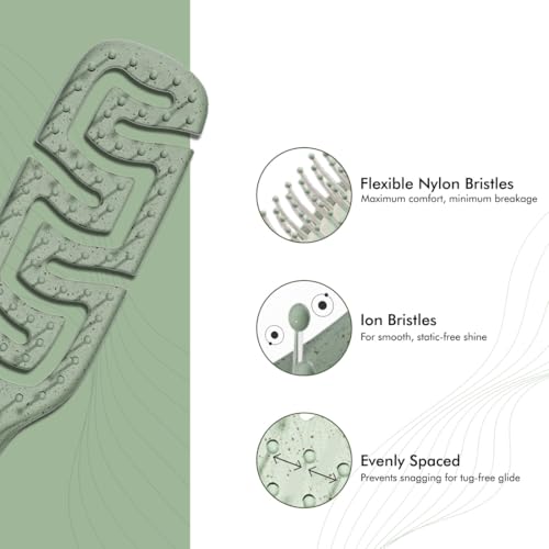 Image of IKONIC Me Small Vent Hair Brush IKM-2121 Eco-Conscious, Wheat Straw Build, Ionic Bristles, Anti-Frizz Detangling, Fast-Drying Airflow, Rounded Tips for Scalp Massage, for Wet & Dry Hair - Jade Green