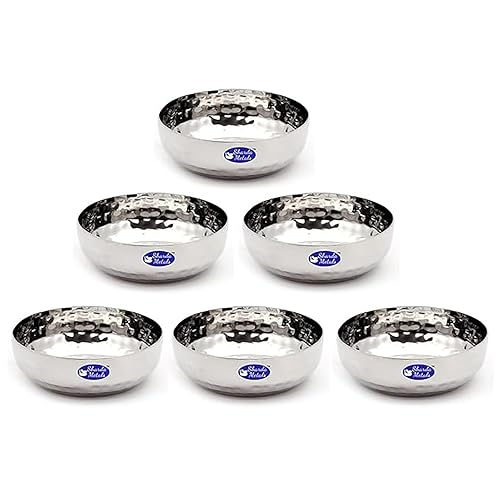 Image of Sharda Metals Hammered Stainless Steel Side Plates | Mathar Plates for Rice Snacks Poha Halwa Dessert Breakfast | Durable Small Serving Plate for Kitchen & Dining Essentials, 4.5 Inch - Set of 6