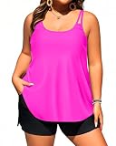 Tempt Me Plus Size Tankini Swimsuits - Women Two Piece Tankini Top with Shorts Flowy Swimsuit 2025 Bathing Suits Hot Pink 22W