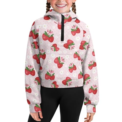 Girls' Hooded Sweatshirts 1/2 Zipper Pullover Crop Tops for Kids Long Sleeve Sweatshirt with Kangaroo Pocket