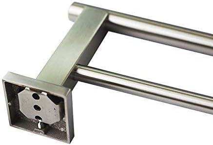 Miniatura 7 de Toallero doble moderno de alta calidad con base cuadrada (24 pulgadas), acabado cepillado, hecho de acero inoxidable, resistente al agua y al óxido,