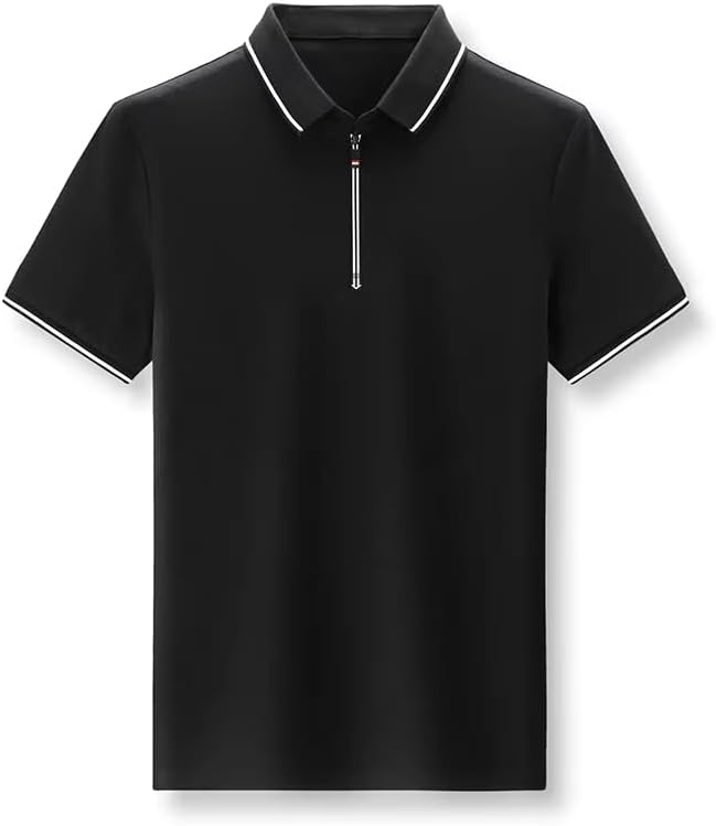 Mens Zipper Golf Shirts Short Sleeve Casual Polo Shirts Moisture Wicking Golf T-Shirt
