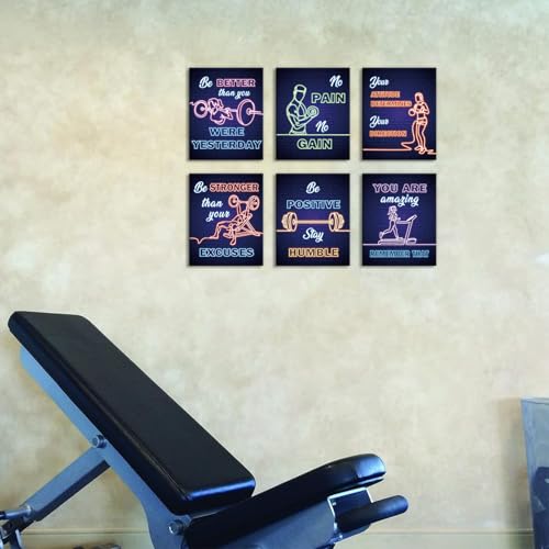 Image of CHDITB Fitness Motivation Framed Canvas Wall Art, Inspirational Exercise Artwork, Workout Quote Wall Decor, Barbell Dumbbell Poster, Retro Neon Sport Art Prints for Home Gym Bedroom Decor 8 inchX10 inchx6