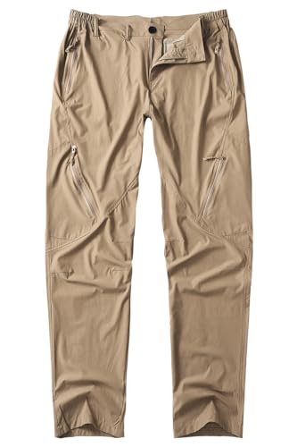Postropaky Mens Hiking Quick Dry Lightweight Waterproof Fishing Pants Outdoor Travel Climbing Stretch Pants (Khaki, 38W x 34L)