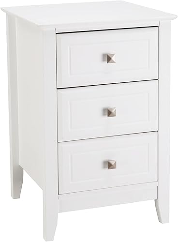 Miniatura 15 de Bonnlo Mesita de noche blanca con 3 cajones, moderna mesita de noche para dormitorio con perillas de metal, mesita de noche de madera, mesa auxiliar