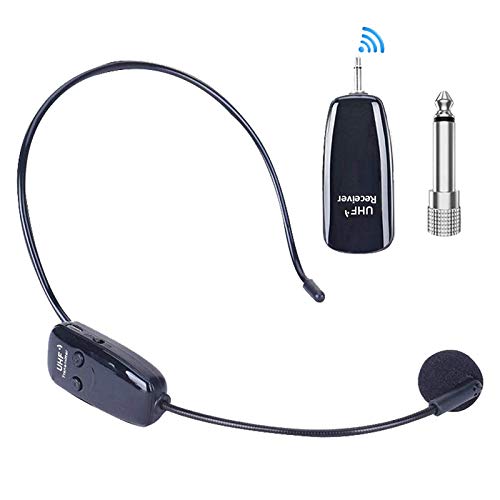 Micrfono inalmbrico, UHF inalmbrico, transmisin estable 50 m, micrfono para auriculares 2 en 1 y altavoz de mano para amplificador de voz, computadora, mezclador de audio