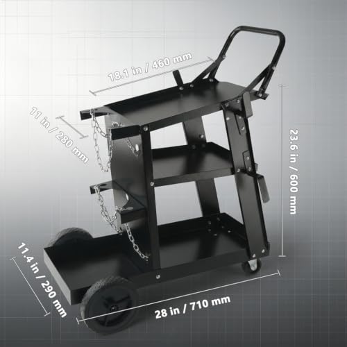 Image of Welding Cart, 3-Tier Heavy Duty Welder Cart with 400LBS Load Capacity, 360 Swivel Wheels with Dual Cylinder Slots & Safety Chains, Rolling Cart for Welders & Plasma Cutters