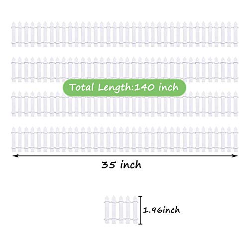 Haawooky 4 Pieces 35 Inch Miniature Fairy Garden Ornament Fence,Wood Picket Fence Mini Decorative Fence for Home Garden,Plant Pot Decor DIY Crafts(White)