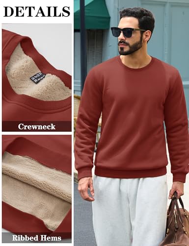 Image of TACVASEN Men's Crewneck Sweatshirt Warm Sherpa Lined Thermal Sweatshirts Heavyweight Long Sleeve Winter Fleece Pullover Shirt