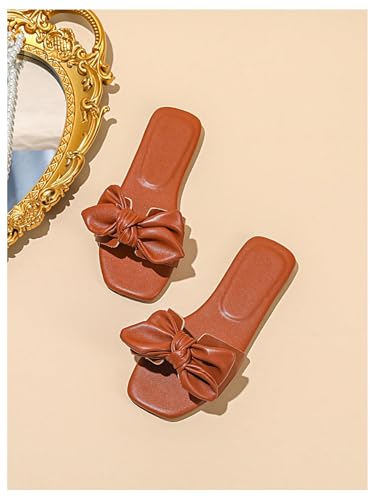 Image of GORGLITTER Girl's Bow Slip on Sandals Square Open Toe Flat Sandals for Outdoors