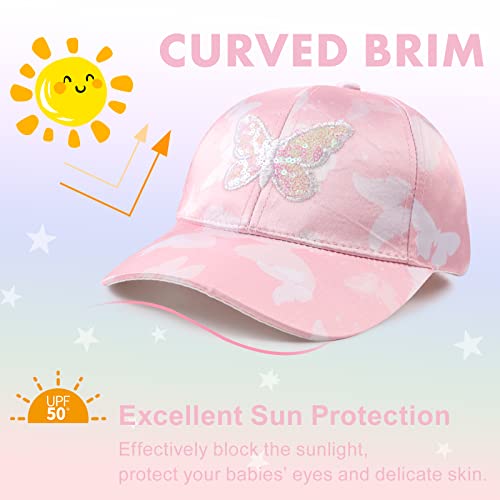 Girls Baseball Cap Kids Cute Sun Hat Adjustable Trucker Hats Toddler Rainbow Unicorn Ponytail Caps Spring Summer (Pink Butterfly, 4-8 Years) #TOP3