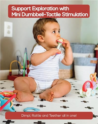 BaBeloved Mini Dumbbell Baby Teething Toys Multiple Sensory Montessori Durable Exercises Workout Soft Food-Grade Teethers for Babies Rattling Teething Relief, Chew Toy for Babies 0-12 Months, BPA Free