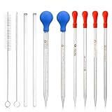 8 Stück Transfer Pipette 0.5ml 1ml 2ml 3ml 5ml 10ml,Glas Pipetten,Glaspipette mit Bürsten,Glas Pipette Dropper,Measuring Pipettierer,Tropfpipette für Labor Lebensmittel Forschung Medizin Schule