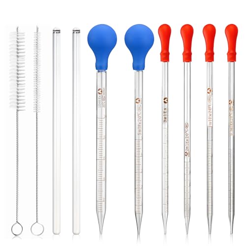 8 Stück Transfer Pipette 0.5ml 1ml 2ml 3ml 5ml 10ml,Glas Pipetten,Glaspipette mit Bürsten,Glas Pipette Dropper,Measuring Pipettierer,Tropfpipette für Labor Lebensmittel Forschung Medizin Schule