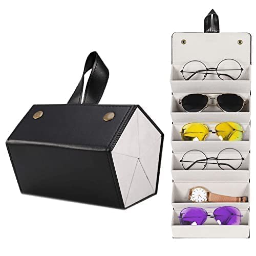 onlyeasy Sunglasses Organizer Compact Travel Glasses Case Multiple Pairs Eyeglasses Storage Box Hanging Eyewear Holder (6 Slot, Black)-picture-3
