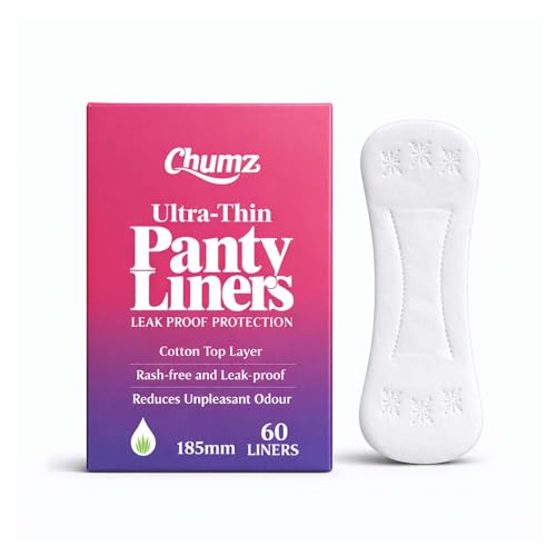 Image of Chumz Aloe Vera Panty Liners | 60 Count (Pack of 1) | 185mm Long | High Absorbency | Ultra Thin and Leak Proof | Curvy Design & Cottony-Soft Surface For Extra Comfort | Fresh All Day Long