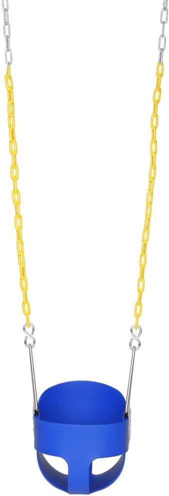 Bucket Swing, High Back Full Bucket Swings Seat W/Coated Chains & Lock Snap Hooks, Playground Swing Set Accessories for Outdoor Backyard, 6 Months-4 Years (Blue+One)