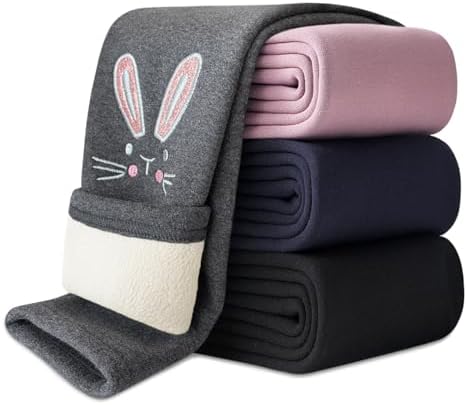 Domee Mädchen Leggings Gefüttert Thermohose Warme Winter Baumwolle Bestickter Hase
