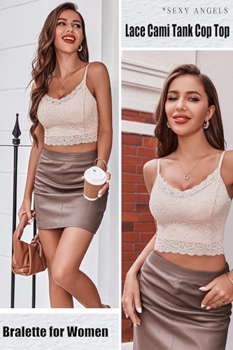 Image of Avidlove Lace Bralette for Women Spaghetti Strap Tank Top V Neck Slim Basic Camisoles