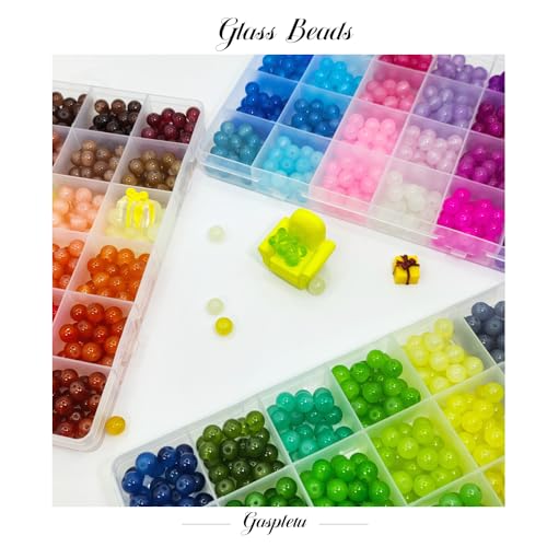 Gaspletu 1800PCS 8mm Glass Beads Bracelet Making Kit, 72 Colors Crystal Beads for Jewelry Making, 3 Box Round Beads Suitable for Beginners - Thumbnail 3