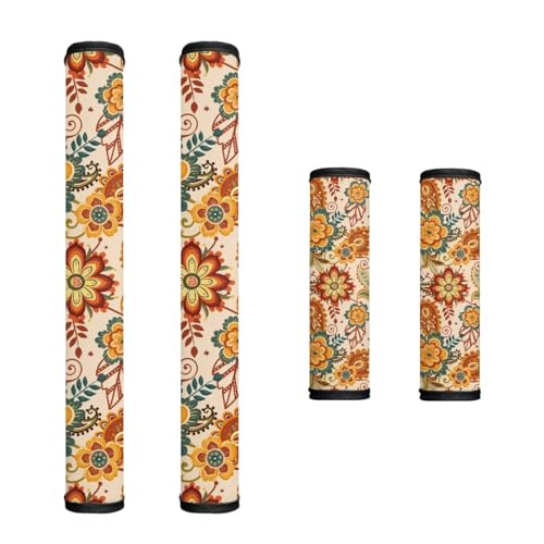 HUISEFOR Boho Refrigerator Door Handle Covers 4 Piece Floral Print