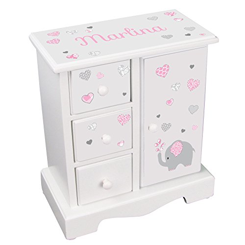 My Bambino Personalized Jewelry Box Amoire Tall Wood Organizer Chest for Girls (Pink Elephant)