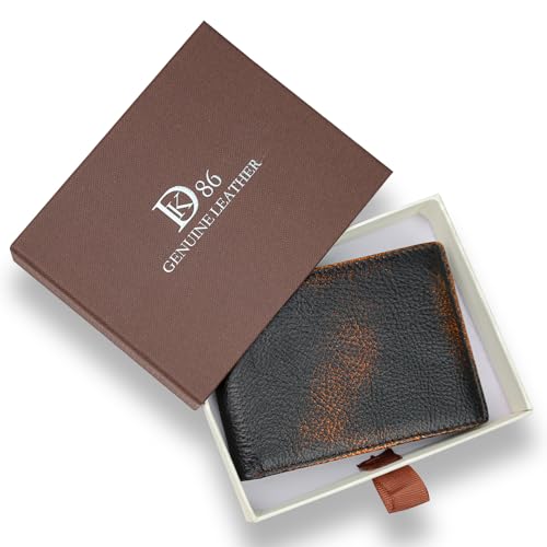 Image of DK86 Wallet for Men Slim Rfid Bifold Genuine Leather 2 ID Window With Gift Box (black brown)
