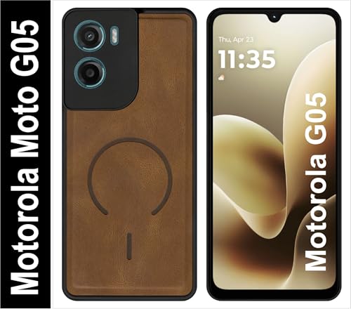 Image of SBMS Back Cover for Motorola G05 | Ultra Slim Soft Rubberised Hard Case | Oil Feel Soft Leather Back | Mag-Safe Design (Mag-Safe Not Support) | Camera Protection Case for Moto G05 (Brown)