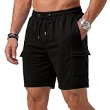 GDOKKNY Men’s Lightweight Cargo Shorts Elastic Waist Multi Pockets Durable Casual Work Outdoor Hiking Short (UK, Alpha, M, Regular, Regular, Black)