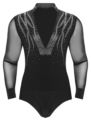 La mejor selección de Ropa de Gimnasia para Hombre los más solicitados. 47 Loyan Hombre Shiny Samba Rumba Salsa Latin Dance Leotardo Camisa Manga Larga Color Block Dance Body Top Black M