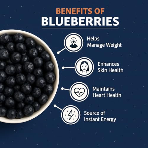 Image of DRY CRUNCH Premium Dried Californian Blueberries, Superfood Whole Berry, Absolute Health Dry Fruits, Vitamins & Fibers | Fresh Blueberry Fruit | Ideal for Snacking | Reusable Jar 1kg