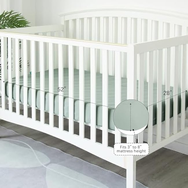 Biloban 4-Pack Crib Sheets Waterproof for Boys Girls, Fitted Crib Sheet for Standard Crib and Toddler Mattress Protector, Super Soft Microfiber Baby Sheet 52x28x8in(Green+Leaf)