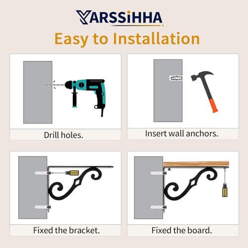 Yarssihha 8 Inch Decorative Shelf Brackets, 2 Pack Wall Mounted Metal Shelving Brackets, Heavy Duty Shelf Supports, Rustic L Shape Brackets for Floating Shelves DIY Home Kitchen, with Screws by Yarssihha - Image 6
