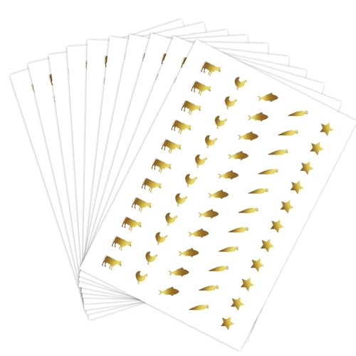500pcs Meal Stickers, Gold Wedding Meal Choice Indicator Stickers with Beef Carrot Chicken Fish Star Pattern Food Selection Labels for Place Cards (10 Sheets)