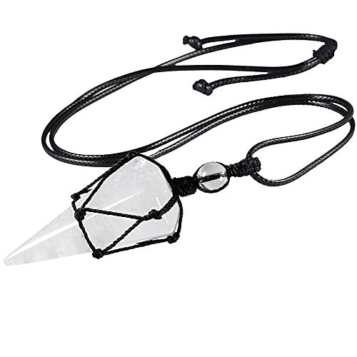 7チャクラストーン六角形プリズムペンダントネックレスヒーリングナチュラルクリスタルダウの振り子レザーロープレイキジュエリー-ロッククォーツ