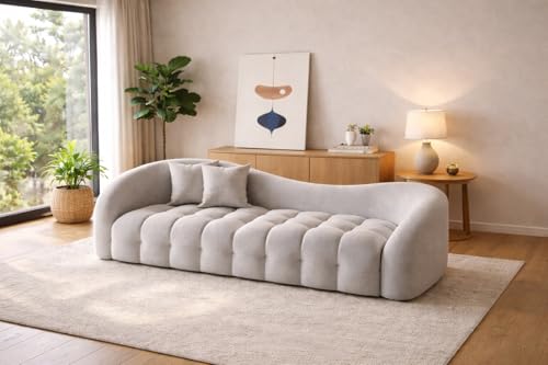 Image of Casaliving Ariana Modern Premium Boucle Fabric Sofa, Upholstered 3 Seater Sofa Set for Living Room, (Grey Colour) Premium Boucle Fabric Sofa