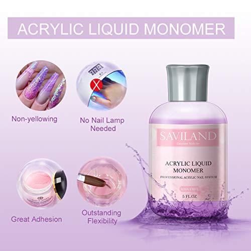 Saviland Monomer Acrylic Liquid - 5 Oz Professional Acrylic Nail Liquid Polymer High Capacity Acrylic Nail System For Acrylic Powder Fast Dry Flexible Non-Yellowing #TOP2
