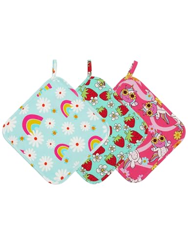 Image of Baby Lovey Security Blanket Set of 3, Bamboo-Derived Viscose, Super Soft and Breathable Baby Blanket with Attachable Loop, 9.5 inch*9.5 inch, Strawberry /Unicorn /Rainbow