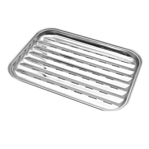 Bandeja rectangular perforada de acero inoxidable de grado comercial, ideal para pasteles y fogatas, apta para lavavajillas, bandeja de asado de acero inoxidable