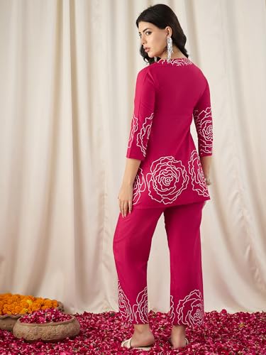 Image of Naixa Women's Lavender Cotton Printed Straight Kurta with Pant | Co-ord Set (NX-CS02)