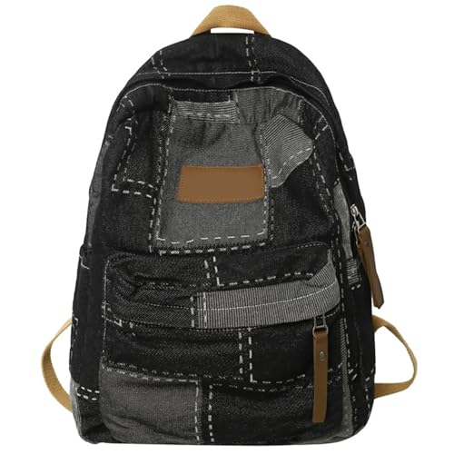 Sac de voyage en denim d'école patché pour fille grand format style vintage et rétro