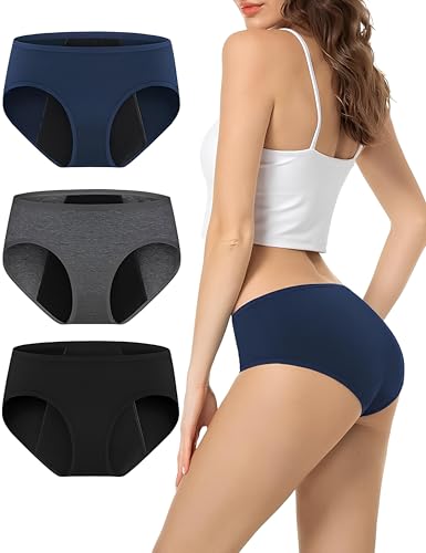 Image of DIVING DEEP Women Period Panty Leakproof Menstrual Underwear Reusable Cotton Period Panty for Heavy Flow Periods Panty for Women Reusable (Pack of 3)