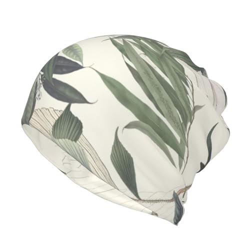 sttung Cute Palm Tree Leaves Print Multifunction Beanie Hat - Sports Open-Top for Ponytail,Convertible to Scarf/Bandana Black