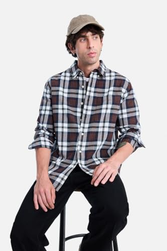 Image of SNITCH Men Casual Shirt | Regular Fit Full Sleeve Button-Down Collar Buffalo Check Pattern | Premium Cotton Blend & Breathable Fabric Outings